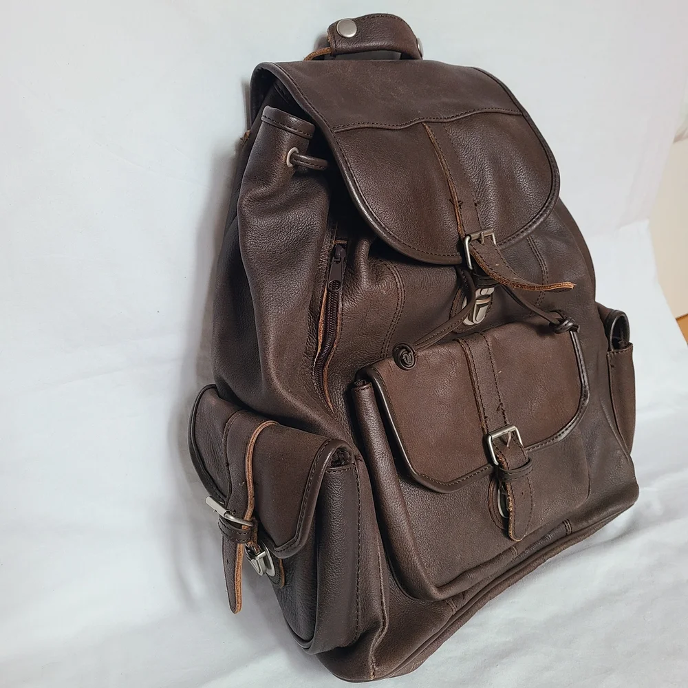 Vintage Brown Leather Backpack 90's